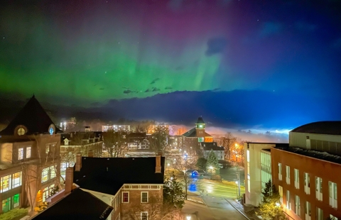The Northern Lights over Plymouth State University