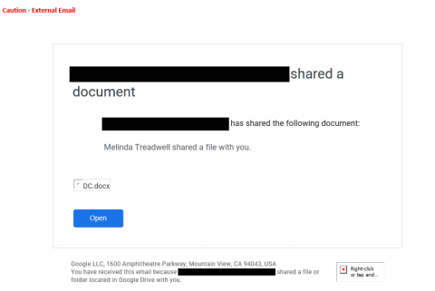 screenshot of phishing email